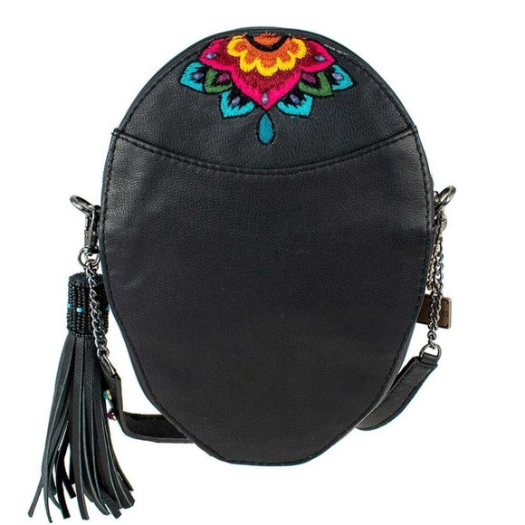 Mary Frances Sweet Calavera Sugar Skull Handbag Black Bead Purse Leather Bag New - Picture 5 of 6